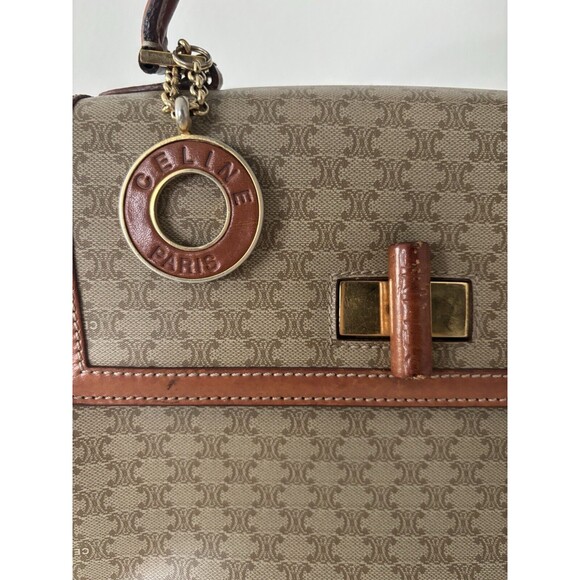Celine Logo Macadam Pattern Hand Bag Leather Tan/Brown Crossbody Authentic Vtg - Picture 2 of 16